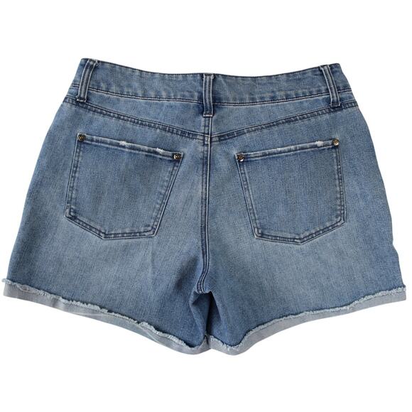 Women's Size 8 Mid-Rise Frayed Hem Denim Jean Shorts Blue - Picture 2 of 7